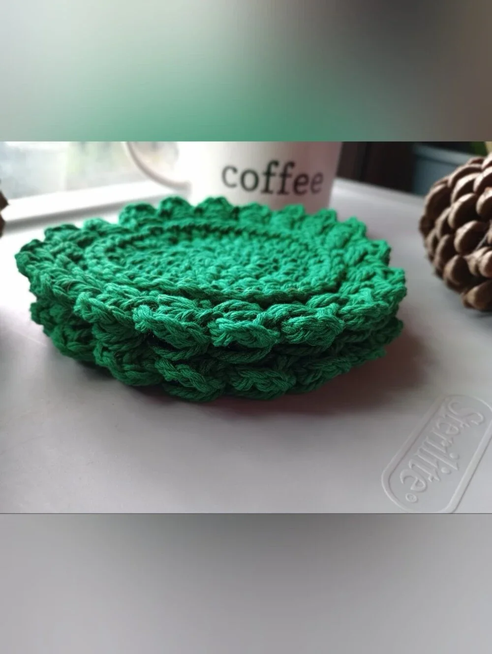 Handmade Kelly Green Crochet Coasters - Set of 2 NEW